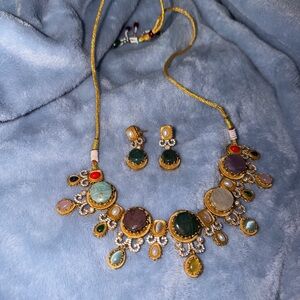 Indian Sabyasachi Elegant Multicolor Necklace and Earring Set